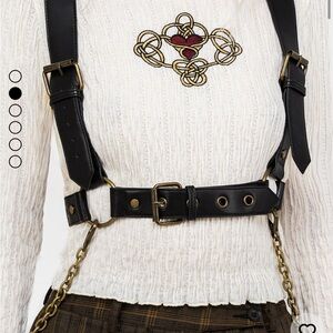 Black Leather Harness with Gold Accents